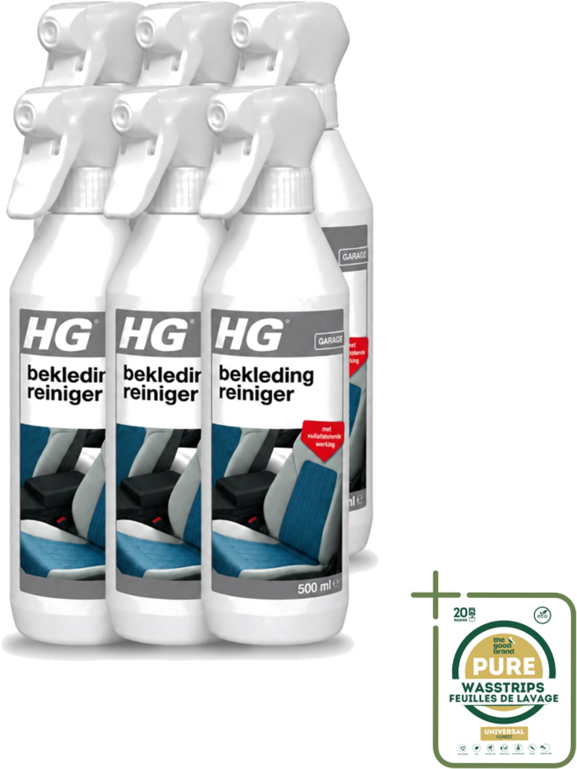6 x HG - Garage - Bekledingreiniger - Met Vuilafstotende Werking - 500 ml - Wasstrips - Bekleding Reinigen - Vlekken Verwijderen - Vuilafstotend - Auto Bekleding Reinigen - Caravan Bekleding Reinigen