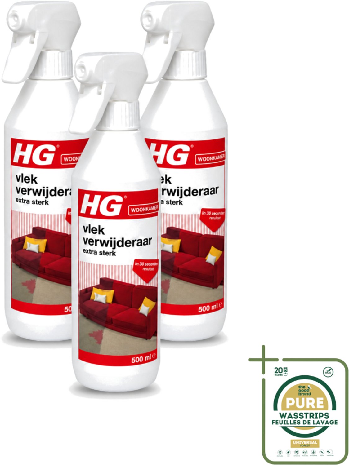 3 x HG - Woonkamer - Vlekverwijderaar Extra Sterk - In 30 Seconden Resultaat - 500 ml - Wasstrips - Vlekverwijderaar - Vlekken Verwijderen - Vlekken Verwijderen Snel - Vlekken Verwijderen Effectief - Vlekken Verwijderen In 30 Seconden