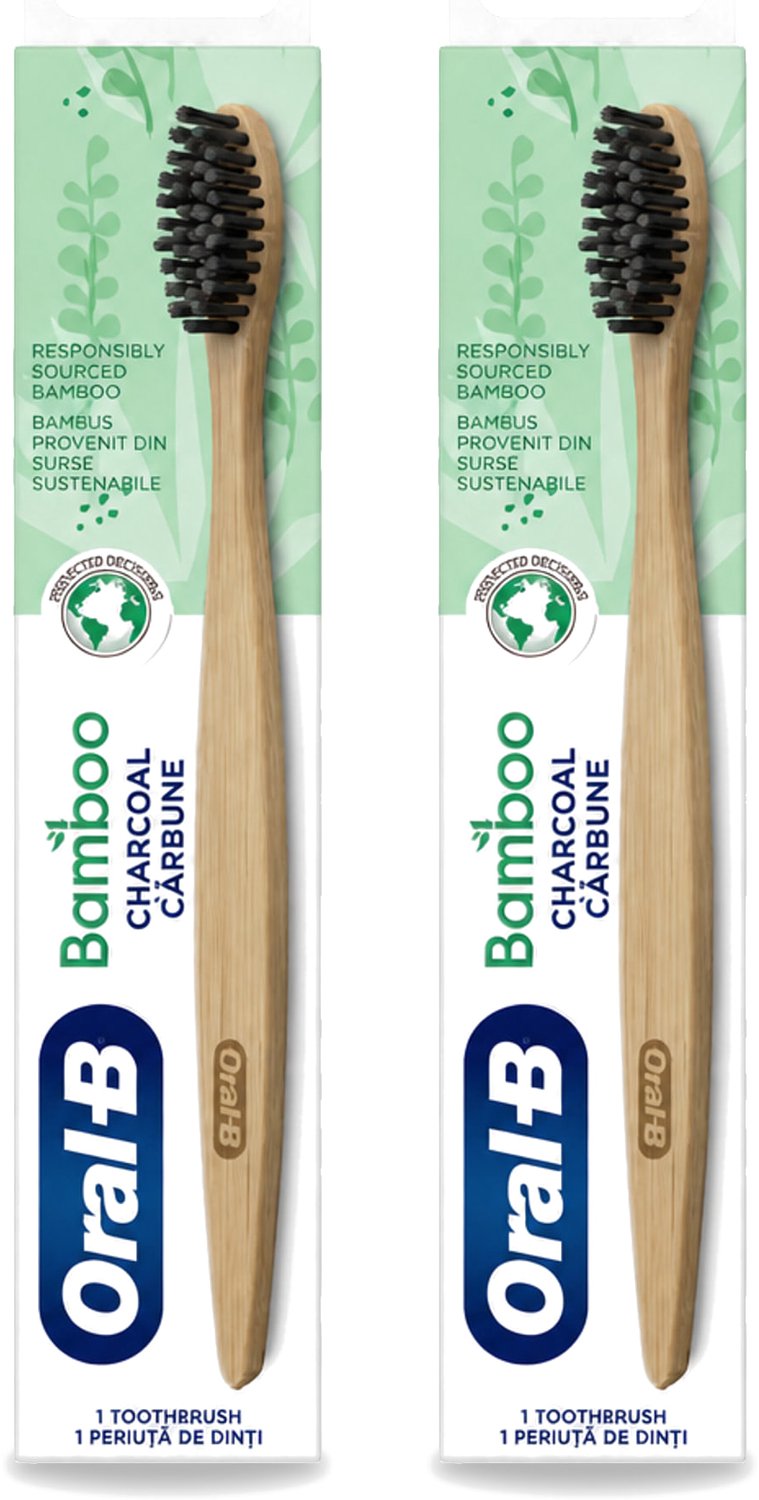 2 x Oral-B - Tandenborstel - Bamboe - Houtskool - 1 Tandenborstel - Voordeelverpakking - 2 stuks