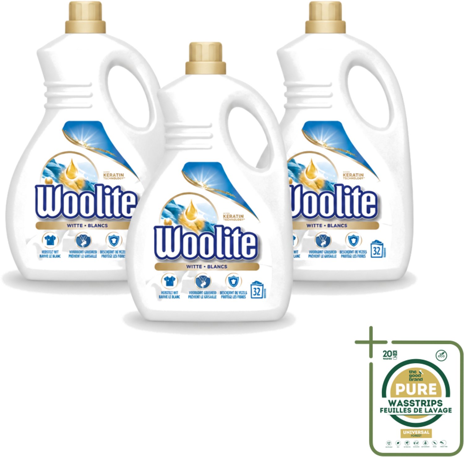 3 x Woolite White - Vloeibaar Wasmiddel - Met Keratine - Witte Was - 32 Wasbeurten - 1,9L - Wasstrips - Wasmiddel Wit - Keratine Wasmiddel - Witte Was - Witte Kleding - Wasbeurten