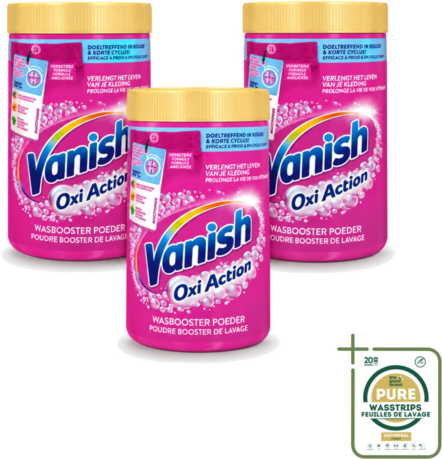 3 x Vanish Oxi Action - Vlekkenverwijderaar - Wasbooster - Gekleurde Was - 1.5 Kg - Wasstrips - Vlekkenverwijderaar - Wasbooster - Gekleurde Was - Kleuroverdracht - Geurneutraliseren