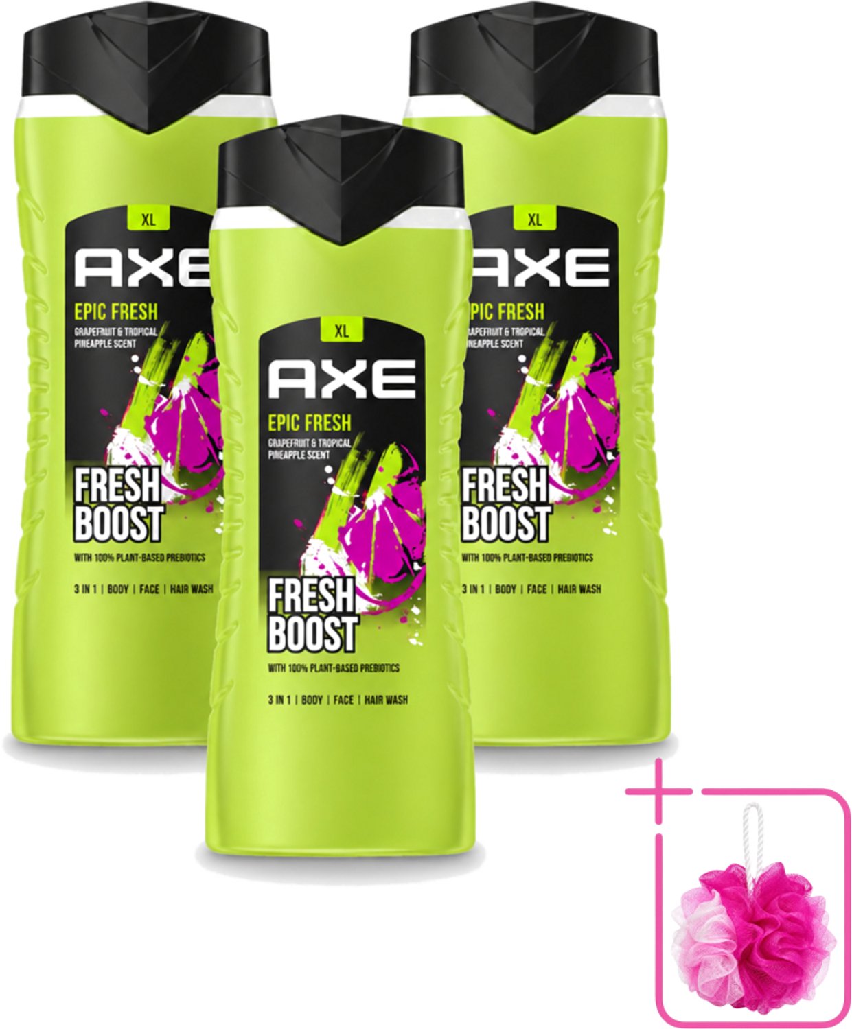 3 x AXE – Douchegel – Epic Fresh Fresh Boost 3-in-1 – 400 ml - Bulkverpakking - Douchegel - Douchemop - Frisheid