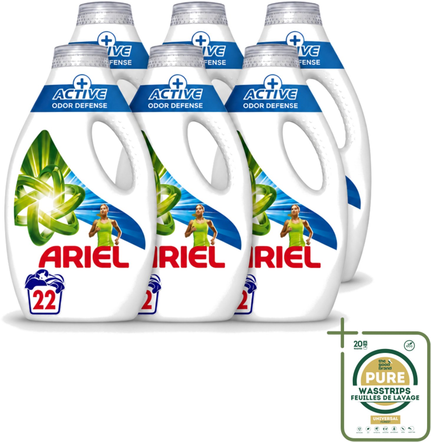 6 x Ariel – Vloeibaar Wasmiddel – Active Odor Defense – 990 ml – 22 wasbeurten - Wasstrips - Geurverwijdering Was - Sportkleding Wasmiddel - Vloeibaar Wasmiddel - Geurbestrijding - Wasmiddel Voor Activiteit