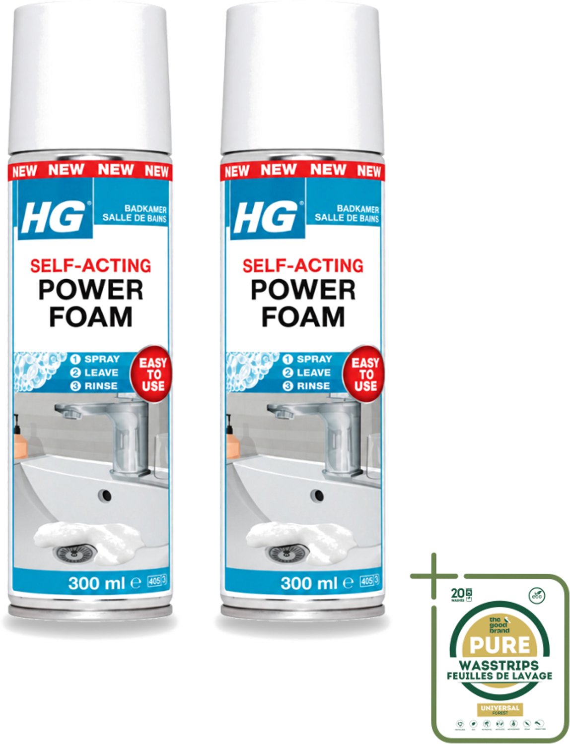 2 x HG - Badkamer - Badkamerreiniger - Power Foam Badkamer - Zelf-Activerend - 300 ml - Wasstrips - Badkamerreiniger - Schuimreiniger - Kalkaanslag - Zeepresten - Tegelreiniger