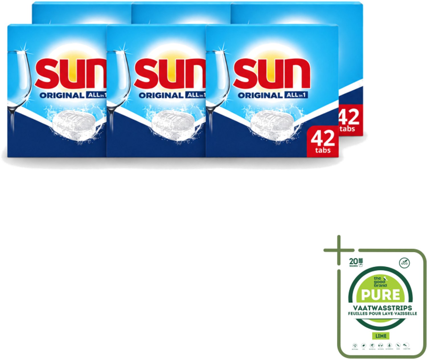 6 x Sun – Vaatwastabletten – Original – 42 tabletten - Grootverpakking - Vaatwasstrips - Vaatwastabletten - Vaatwasser - Reiniging - Vaatwastablet - Vaatwastabletten Original