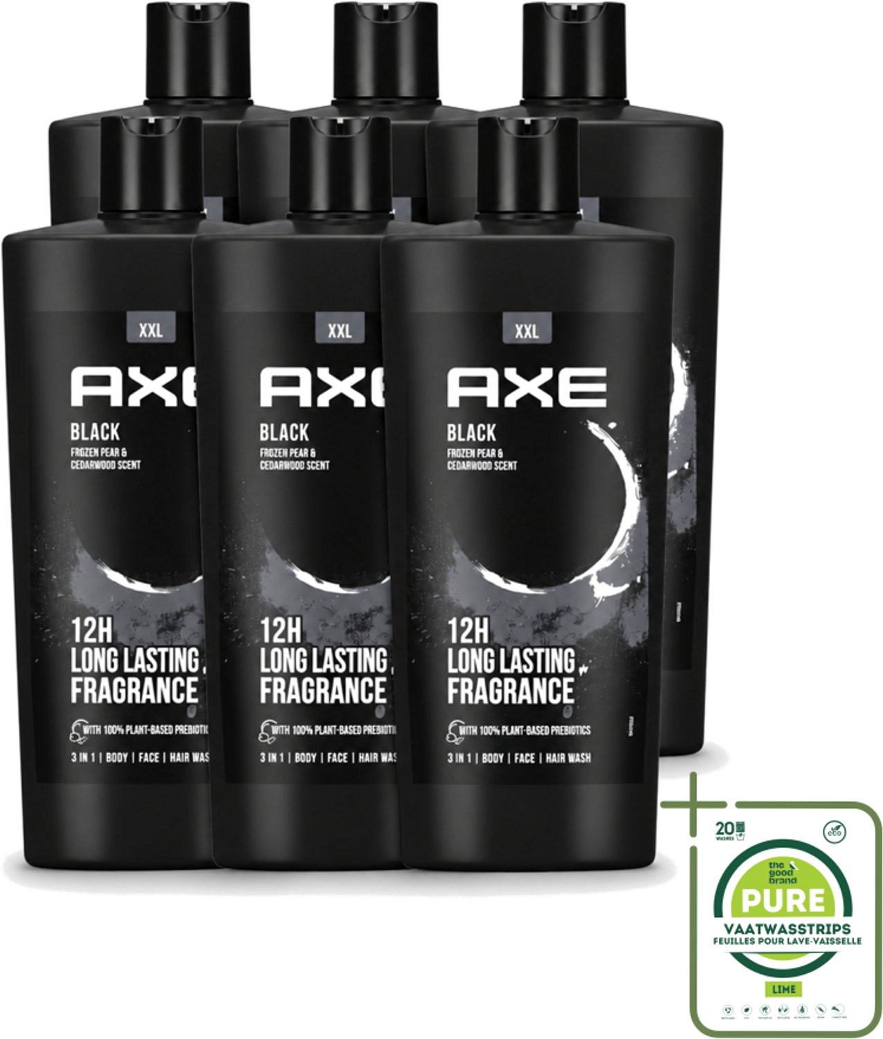 6 x AXE – Douchegel – Black – 700 ml - Grootverpakking - Vaatwasstrips - Douchegel - Douchegel Mannen - Douchegel Black - Douchegel Fris - Douchegel Voor Mannen