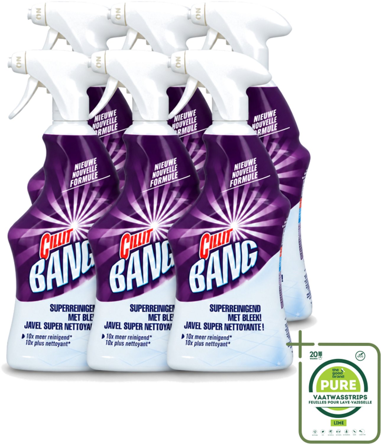 6 x Cillit Bang - Power Cleaner - Bleek & Hygiëne - Schoonmaakspray - Voor Vlekken en Aanslag - 750 ml - Grootverpakking - Vaatwasstrips - Schoonmaak - Vuil Verwijderen - Vlekken Verwijderen - Bleek - Hygiëne