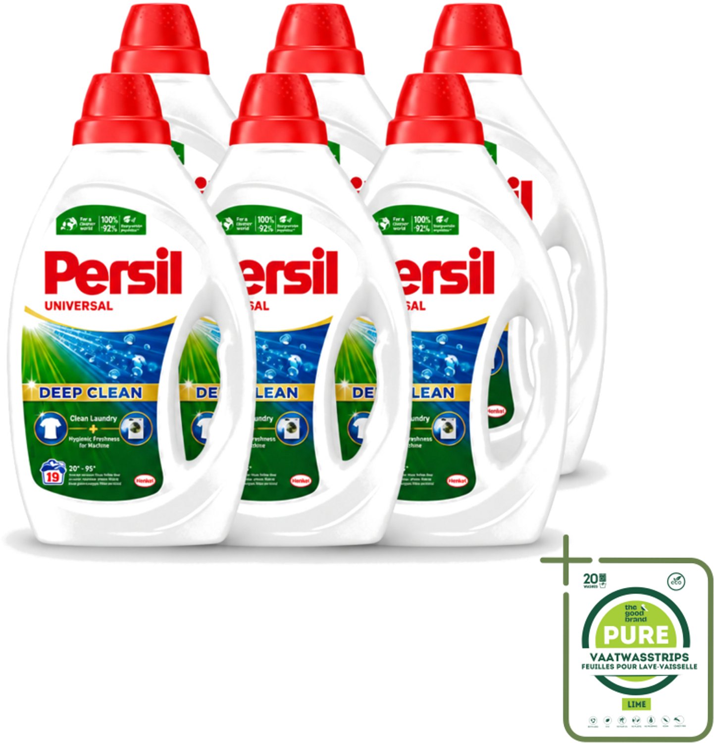 6 x Persil Universal - Deep clean - Vloeibaar Wasmiddel - Witte en Gekleurde Was - 19 Wasbeurten - Grootverpakking - Vaatwasstrips - Wasmiddel - Diepgewas - Vlekverwijdering - Hygiëne - Frisheid