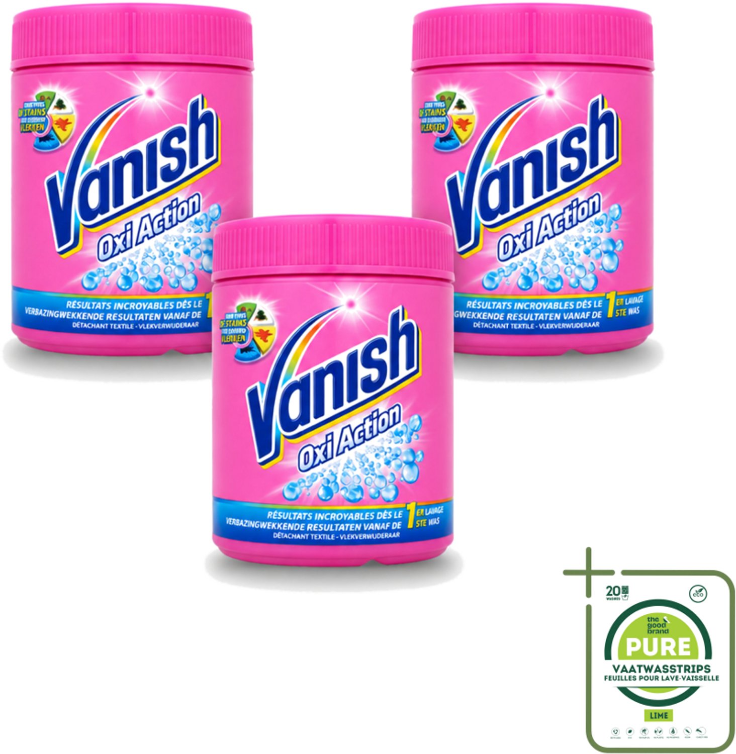 3 x Vanish Oxi Action - Vlekkenverwijderaar Poeder - Zonder Bleek - Gekleurde Was - 500 Gram - Grootverpakking - Vaatwasstrips - Vlekverwijderaar - Gekleurde Was - Bleekvrije Wasmiddel - Vlekken Verwijderen - Wasmiddel Poeder