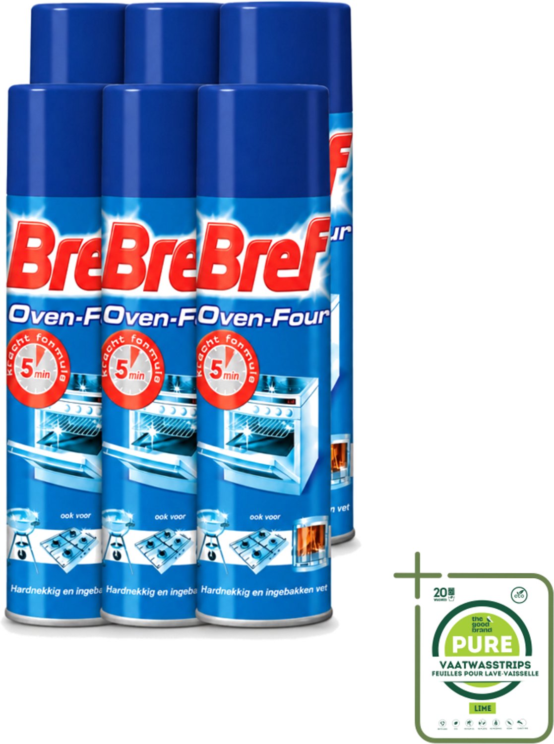 6 x Bref - Oven Spray - Tegen Hardnekkig en Ingebakken Vet - 450 ml - Grootverpakking - Vaatwasstrips - Oven Reinigen - Vet Verwijderen - Oven Reiniger - Keuken Reinigen - Vet Op Kookplaat Verwijderen