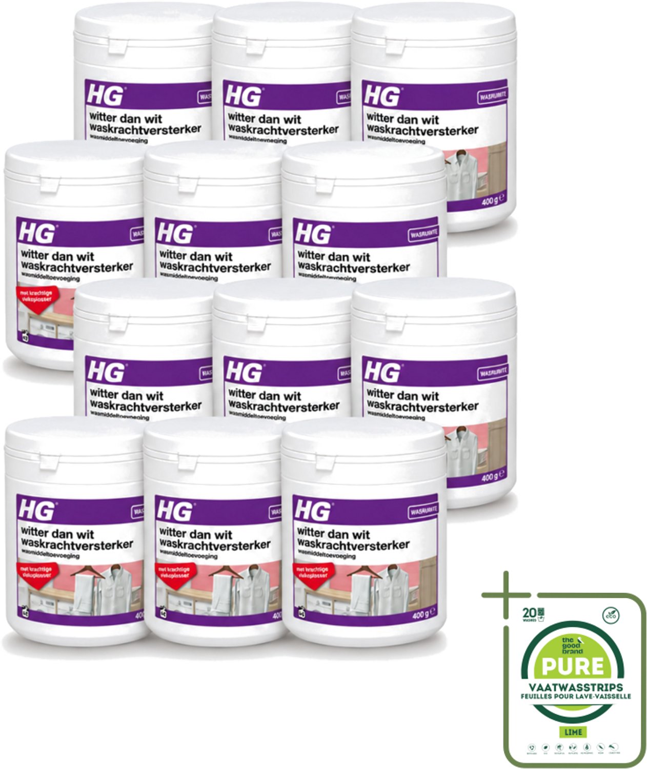 12 x HG - Wasruimte - Witter Dan Wit - Wasmiddeltoevoeging - 400 g - Grootverpakking - Vaatwasstrips - Wit Textiel - Wasmiddel - Waskracht - Witheid - Wasgoed