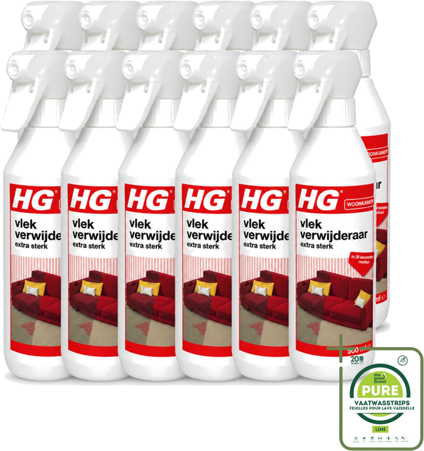 12 x HG - Woonkamer - Vlekverwijderaar Extra Sterk - In 30 Seconden Resultaat - 500 ml - Grootverpakking - Vlekverwijderaar - Vlekken Verwijderen - Vlekken Verwijderen Snel - Vlekken Verwijderen Effectief - Vlekken Verwijderen In 30 Seconden