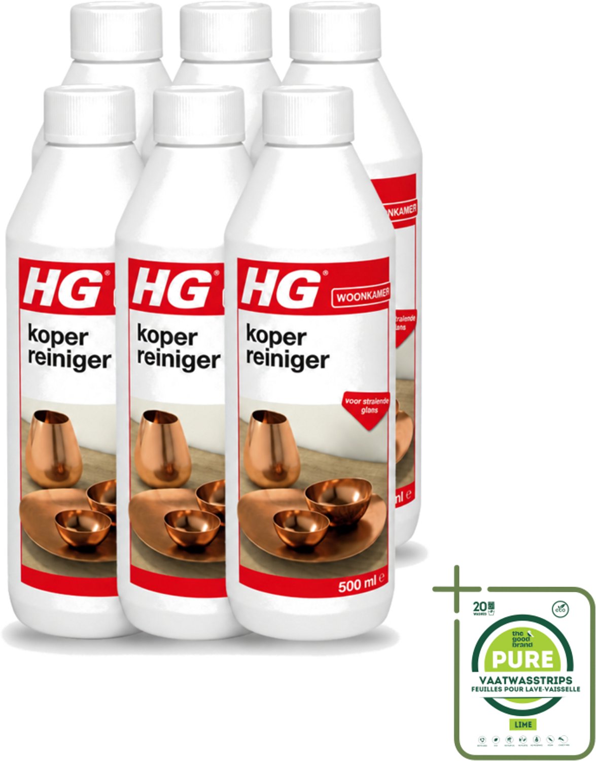 6 x HG - Koper Reiniger - Voor Stralende Glans - 500 ml - Grootverpakking - Koper Reinigen - Koper Glans - Messing Reinigen - Bronzen Reinigen - Koper Oplossing