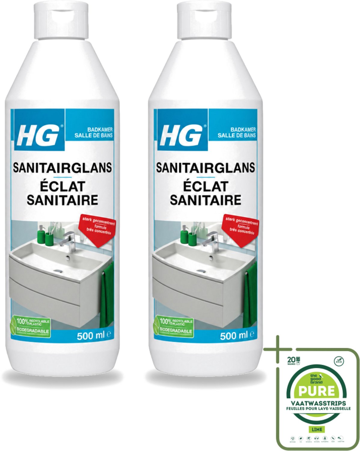 2 x HG - Badkamer - Badkamerreiniger - Extra Glans - Sterk Geconcentreerd - 500 ml - Grootverpakking - Vaatwasstrips - Badkamerreiniger - Badkamer Schoonmaken - Badkamer Reinigen - Badkamer Glans - Badkamer Reiniger Extra Glans