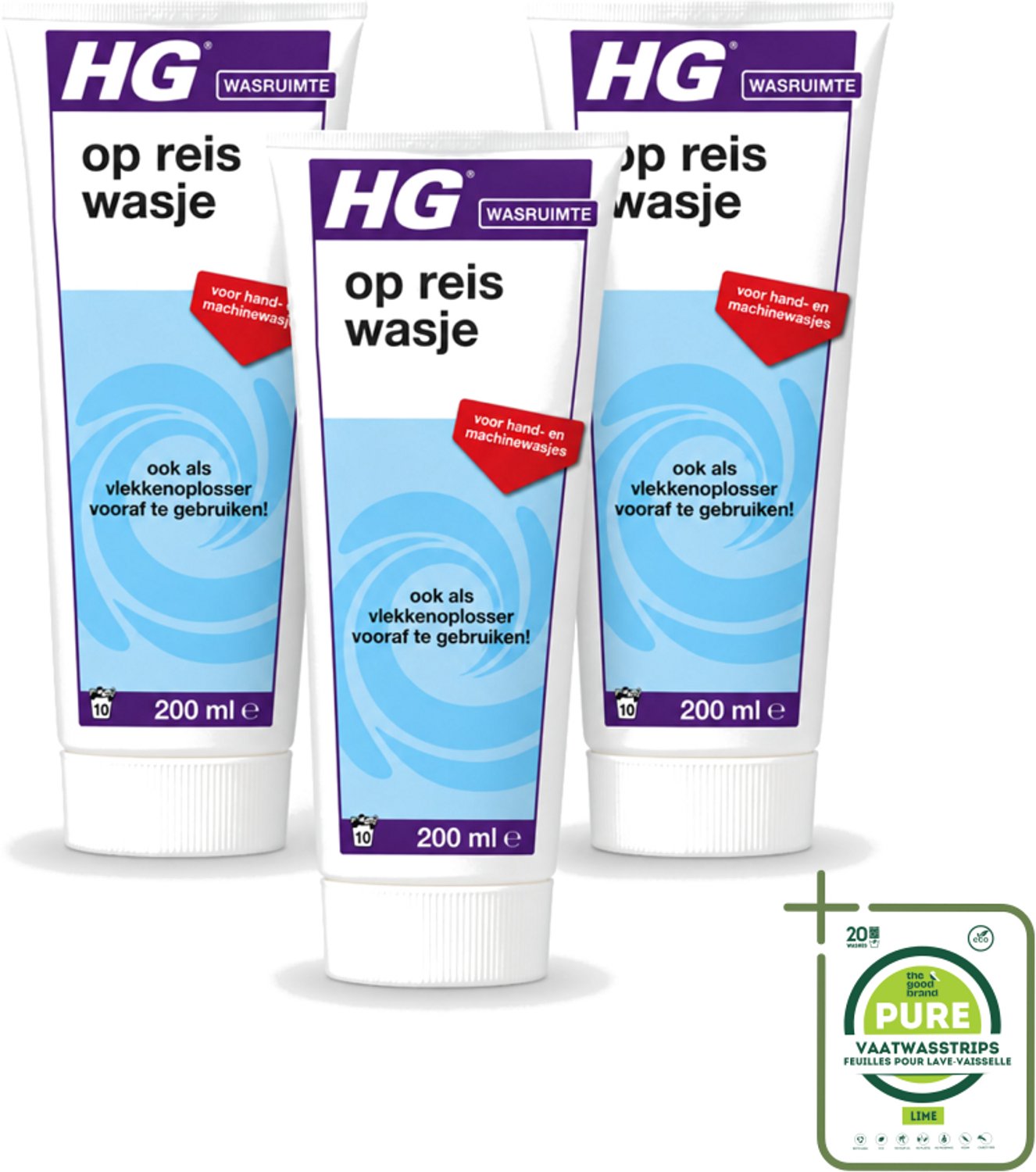 3 x HG - Wasruimte - Op-Reis-Wasje - Voor Hand & Machine Wasjes - 200 ml - Grootverpakking - Vaatwasstrips - Op Reis Wasmiddel - Wasmiddel Voor Reizen - Wasmiddel Met Wasverzachter - Wasmiddel Voor Vlekken - Handwas