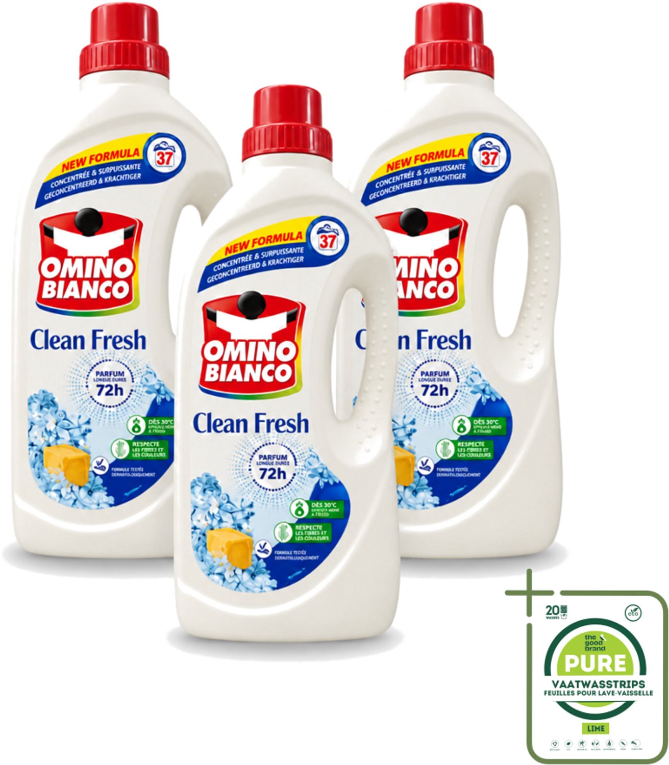 3 x Omino Bianco – Vloeibaar Wasmiddel – Clean Fresh – 1000 ml - Grootverpakking - Vaatwasstrips - Wasmiddel - Kleurbeschermer - Natuurlijke Zeep - Anti-kleurdoorloop - Geconcentreerd Wasmiddel
