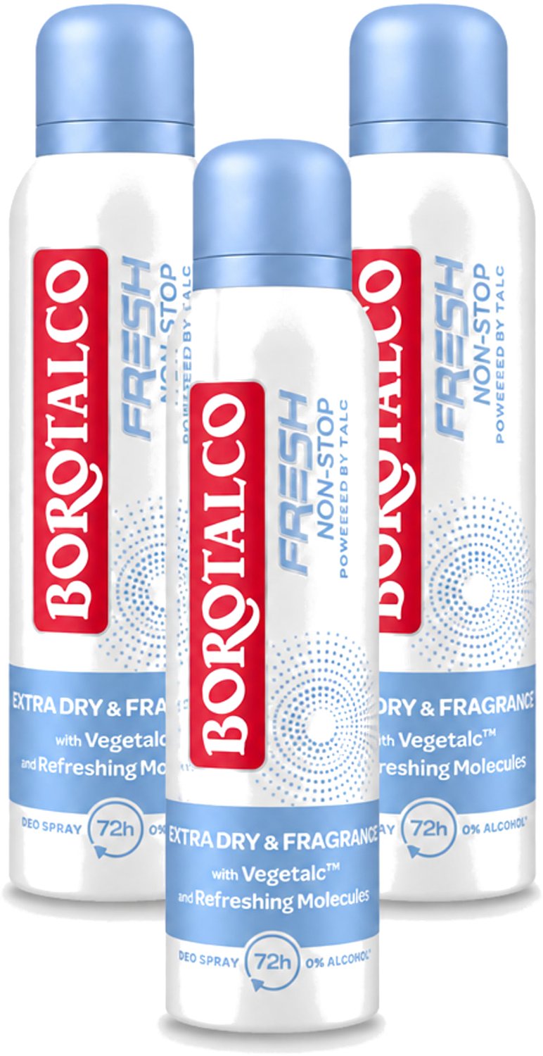 3 x Borotalco – Deodorant Spray – Fresh Non-Stop – 150 ml - Voordeelverpakking - 3 stuks