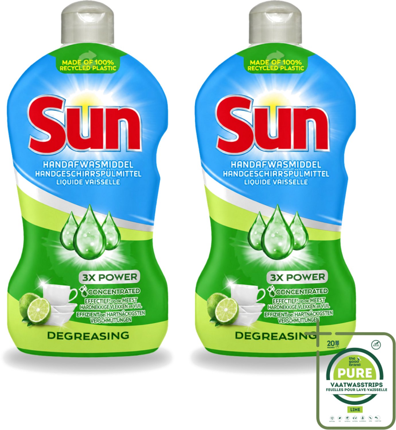 2 x Sun - Handafwasmiddel - Degreasing - Limoen - 450 ml - Grootverpakking - Vaatwasstrips - Handafwasmiddel - Vaatwas - Limoen - Afwasmiddel - Vetverwijderend
