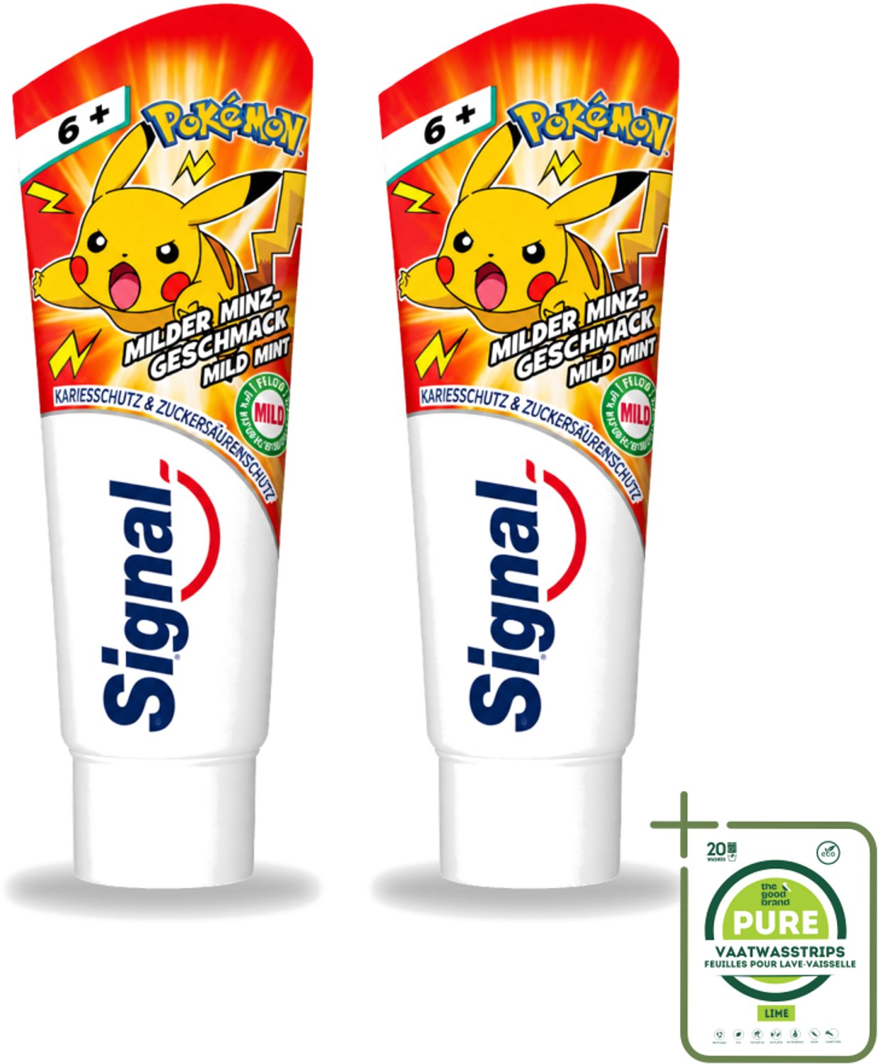 2 x Signal - Pokémon - Tandpasta - Milde Munt Smaak - Anti-Tandsteen - Kinder 6+ Jaar - 75 ml - Grootverpakking - Vaatwasstrips - Tandpasta Voor Kinderen - Anti-tandsteen Tandpasta - Milde Munt Smaak - Kindertandpasta - Tandenpoetsen Voor Kinderen