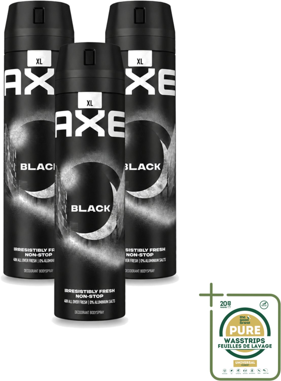 3 x Axe XL - Deodorant Bodyspray - 48hrs Fresh - Black - Frozen Pear & Cedarwood - 200 ml - Wasstrips - Deodorant - Lichaamsgeur - Frisheid - Bevroren Peer - Cederhout
