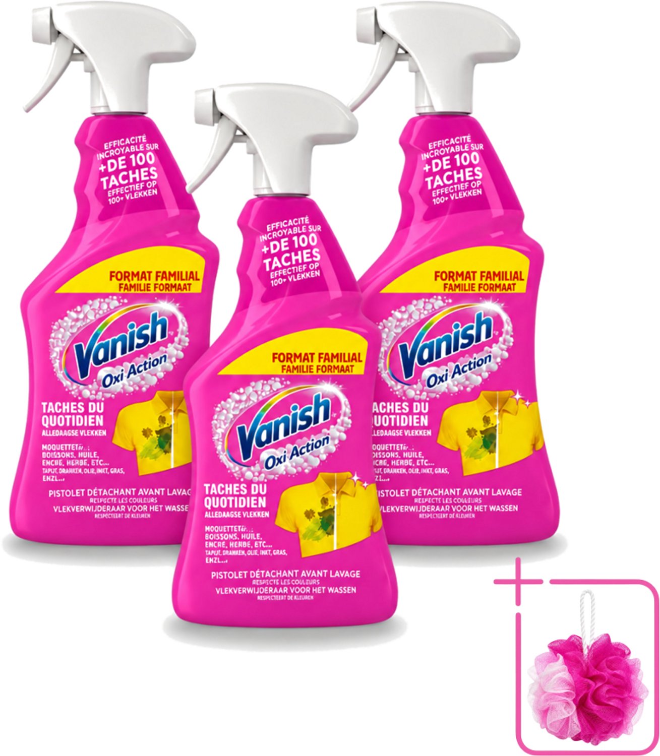 3 x Vanish – Vlekverwijderaar Spray – Oxi Action 4-in-1 – 940 ml - Bulkverpakking - Vlekverwijderaar - Douchemop - Wasmiddel