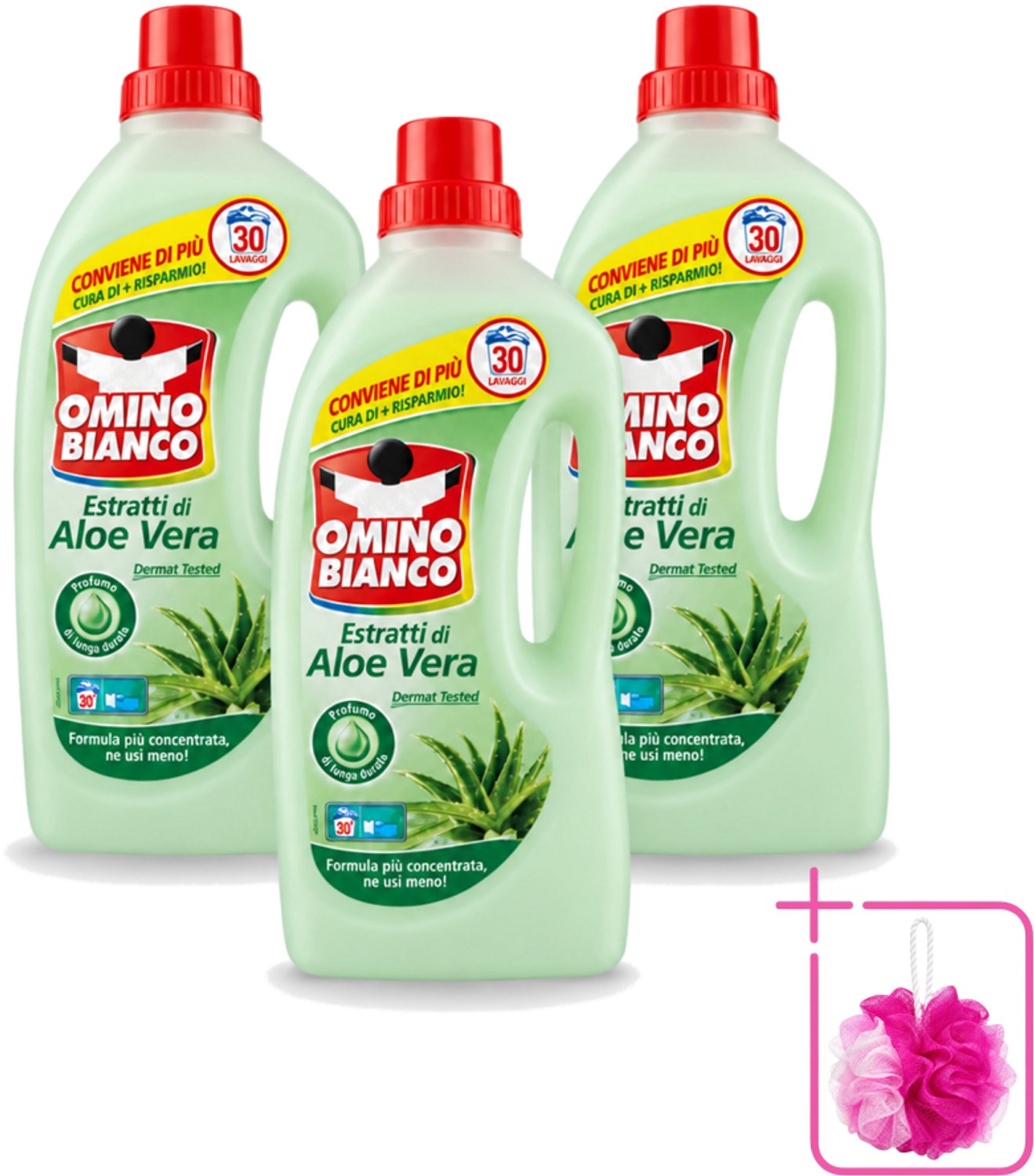 3 x Omino Bianco – Vloeibaar Wasmiddel – Aloë Vera – 1500 ml - Bulkverpakking - Wasmiddel - Douchemop - Aloë vera