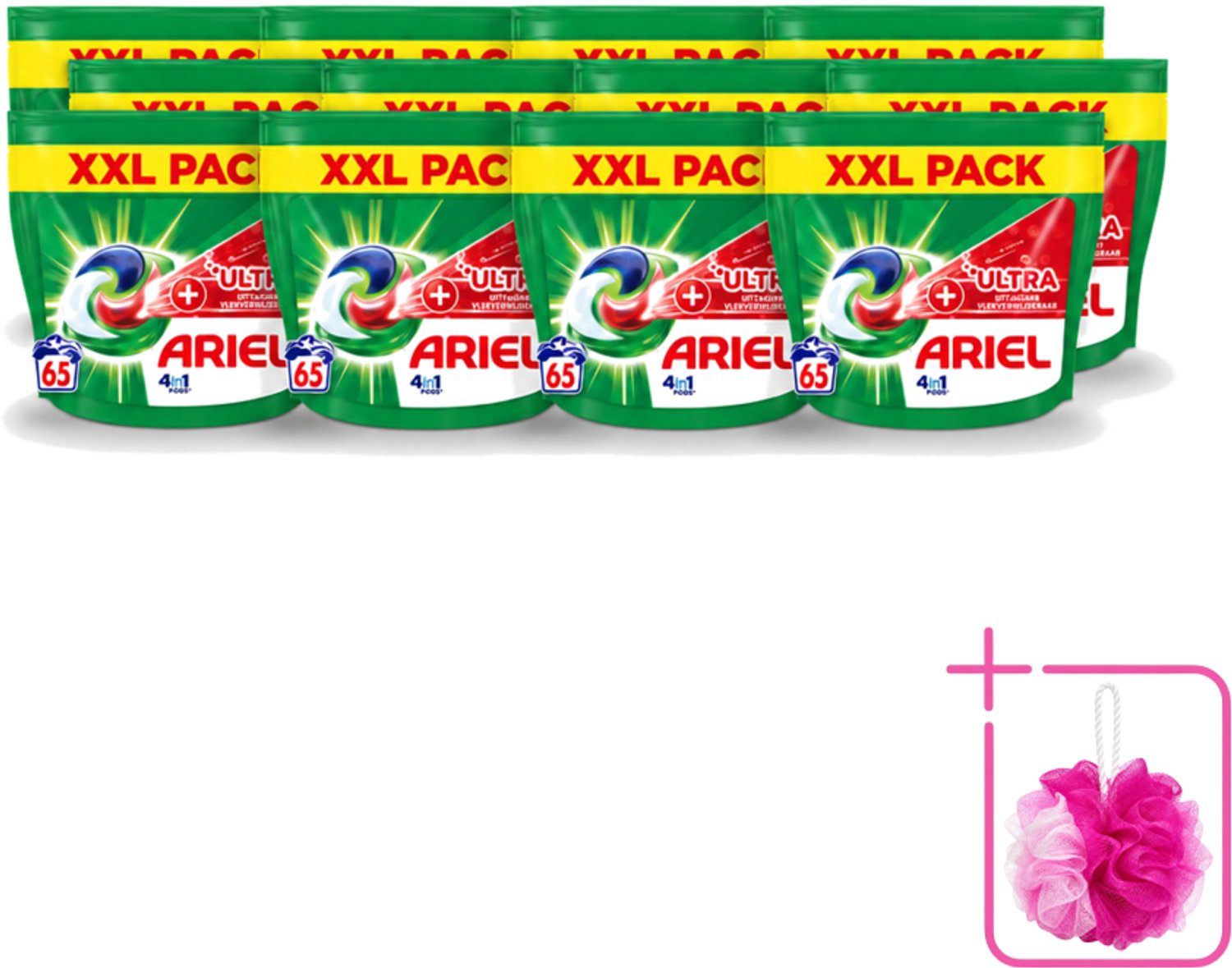 12 x Ariel – 4in1 Pods – Ultra Vlekverwijderaar – 65 wasbeurten - Bulkverpakking - Vlekverwijderaar wasmiddel - Douchemop - Krachtige waspods