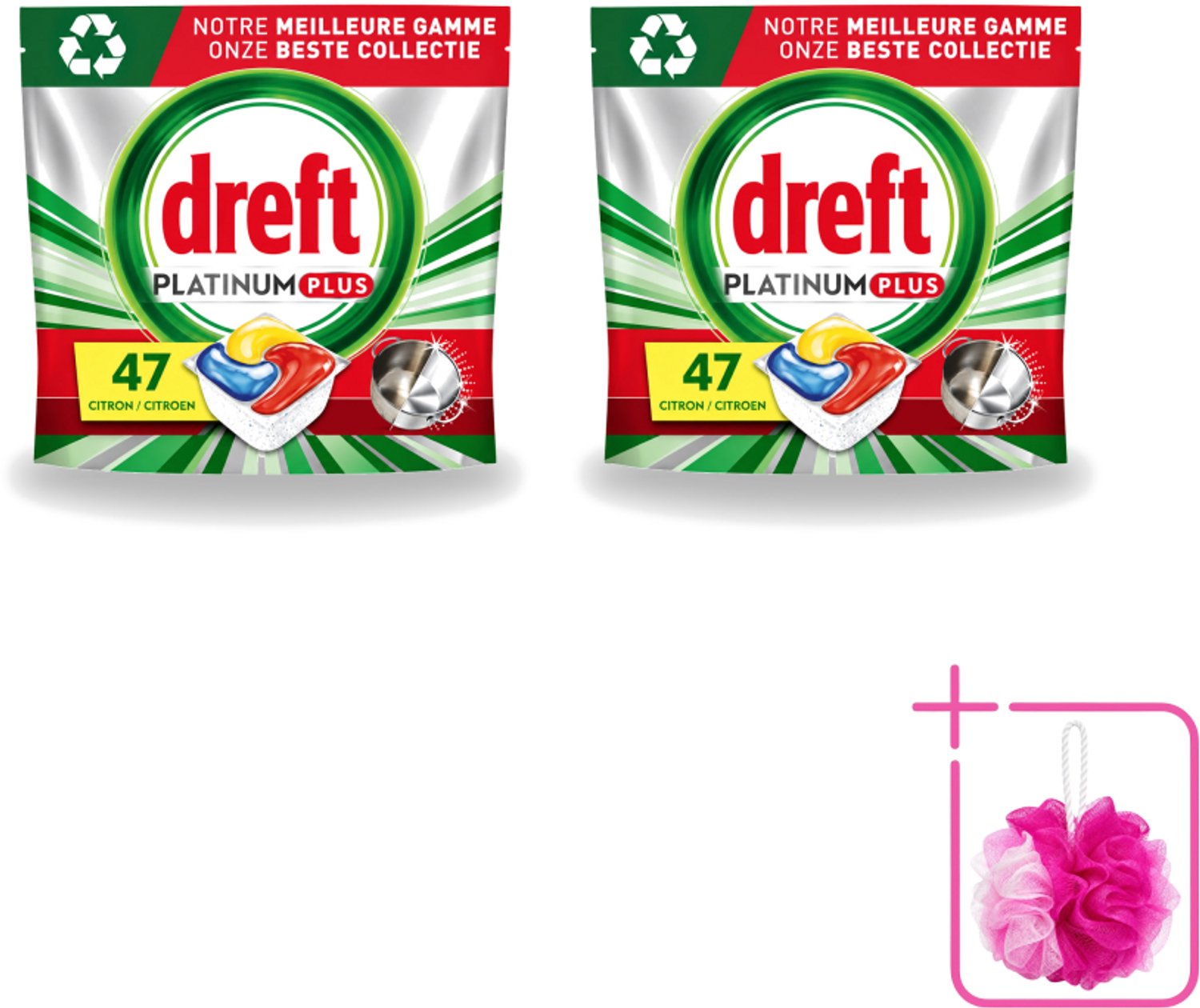 2 x Dreft Platinum Plus - All In One - Vaatwascapsules - Anti-Matt Technologie - Citroen - 47 Afwasbeurten - Bulkverpakking - Vaatwasmiddel - Douchemop - Vaatwascapsule