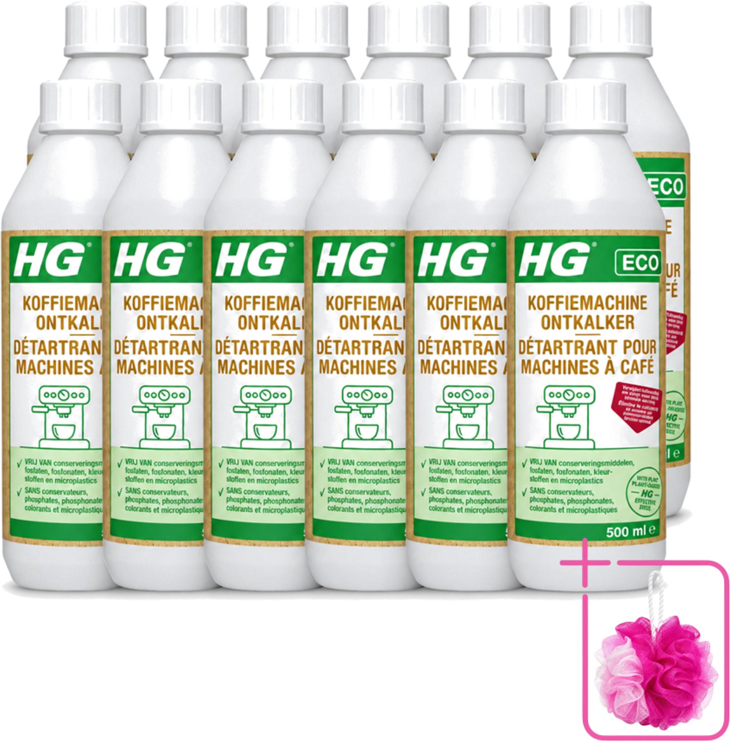 12 x HG ECO - Koffiemachine Ontkalker - Op Basis Van Citroenzuur - 6 Reinigingsbeurten - 500 ml - Bulkverpakking - Koffiemachine ontkalker - Douchemop - Citroenzuur