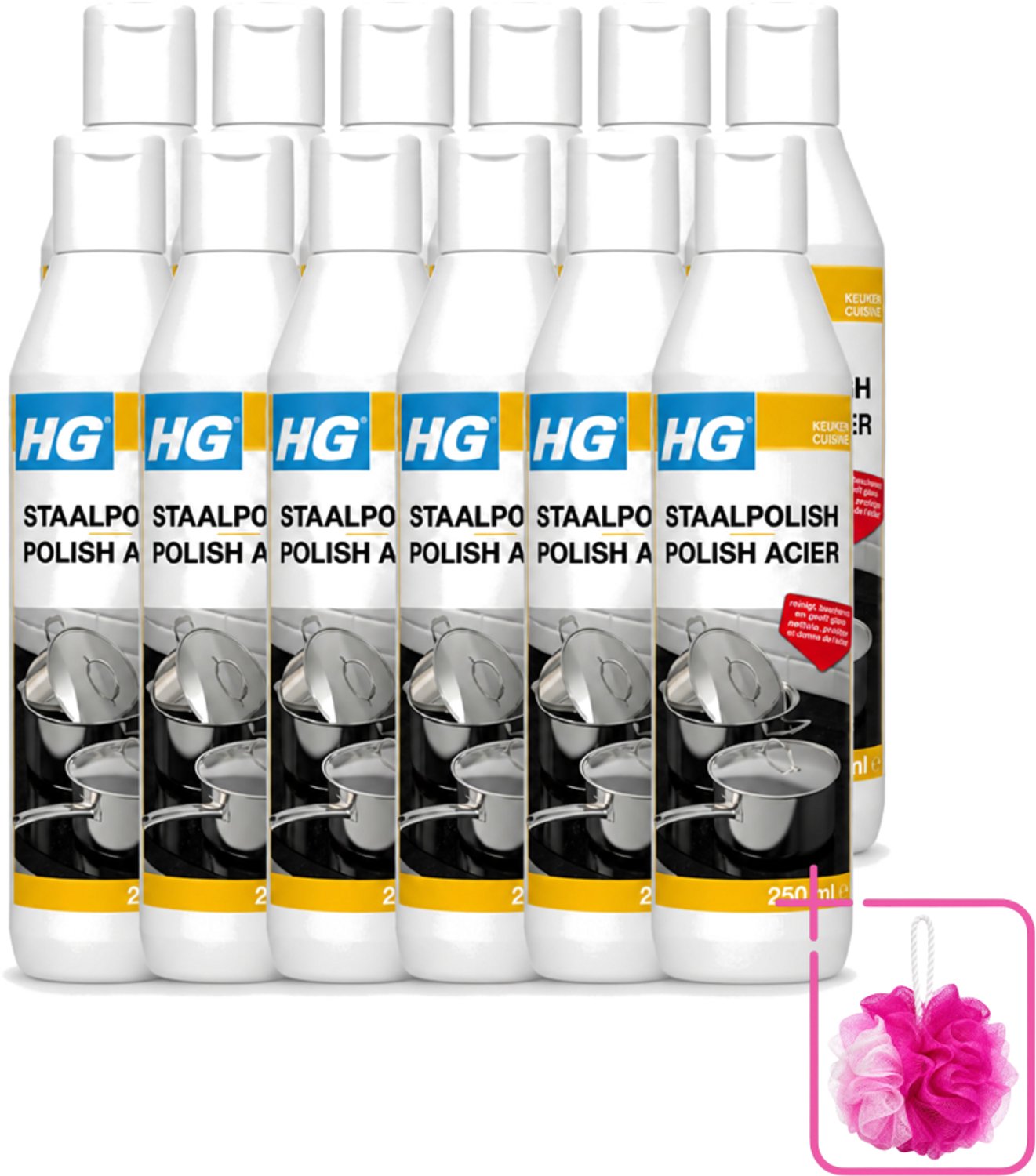 12 x HG - Staalpolish - Beschermt & Polijst RVS - 250 ml - Bulkverpakking - Roestvrij staal polish - Keukenpolijst