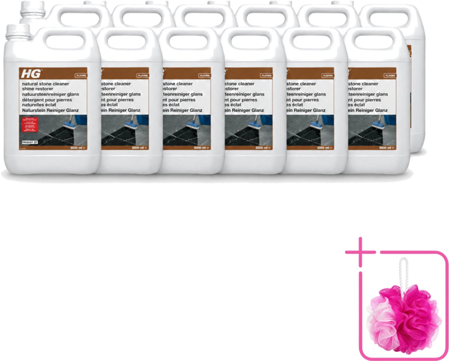 12 x HG - Natuursteenreiniger Glans - 40 Dweilbeurten - 5L - Bulkverpakking - Natuursteen reinigen - Douchemop - Marmer reinigen