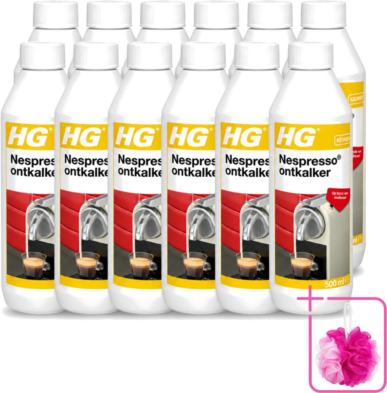 12 x HG - Nespresso Ontkalker - Op Basis Van Melkzuur - 4 tot 5 Reinigingsbeurten - 500 ml - Bulkverpakking - Ontkalken Nespresso machine - Douchemop - Ontkalkmiddel