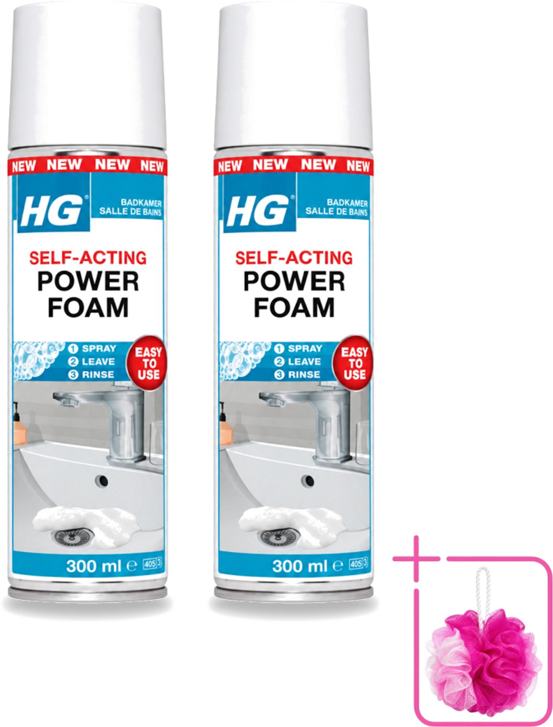 2 x HG - Badkamer - Badkamerreiniger - Power Foam Badkamer - Zelf-Activerend - 300 ml - Bulkverpakking - Badkamerreiniger - Douchemop - Schuimreiniger