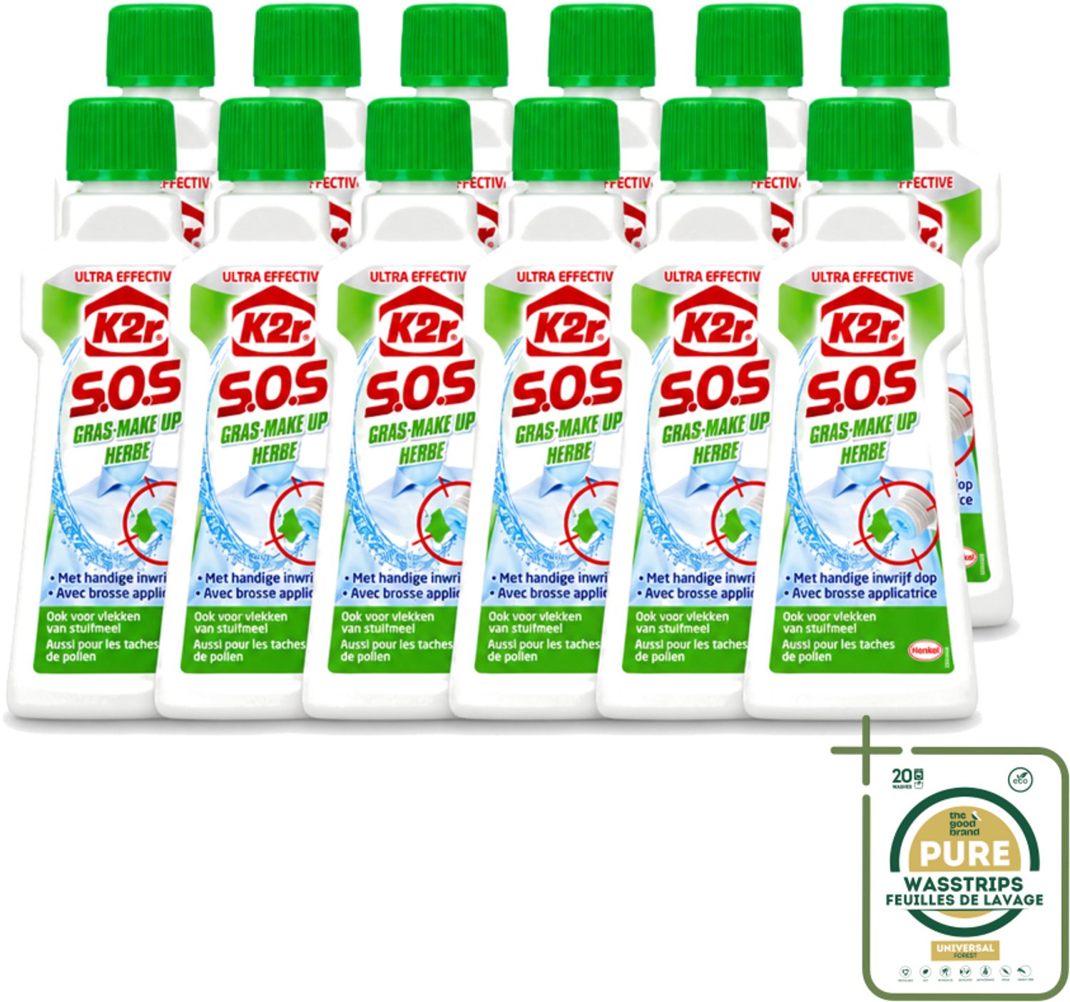 12 x K2R - SOS Vlekverwijderaar - Gras & Make-up - 50ml - Wasstrips - Vlekverwijderaar - Grasvlek - Make-upvlek - Textielverwijderaar - Vlekken Verwijderen