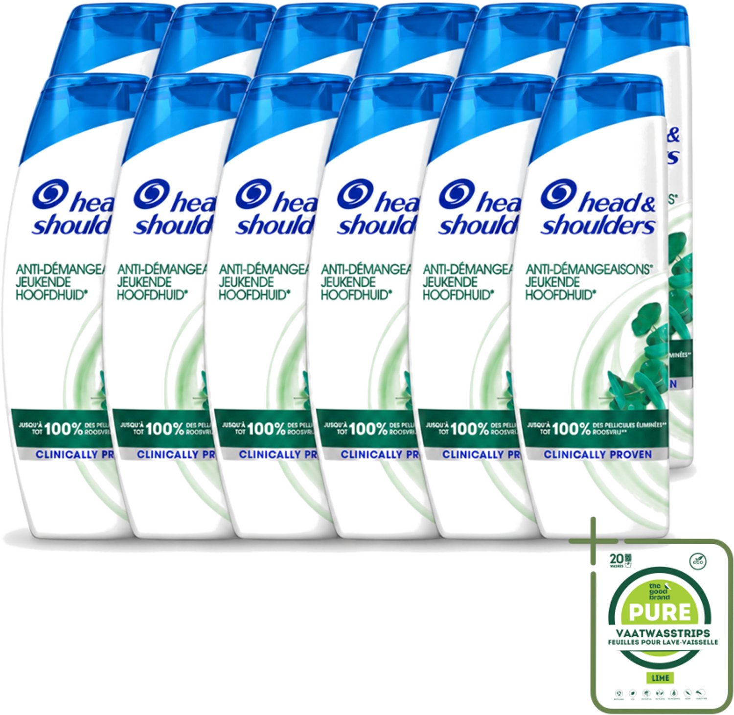 12 x Head & Shoulders - Anti-Roos Shampoo - Jeukende Hoofdhuid - 285 ml - Grootverpakking - Vaatwasstrips - Jeukende Hoofdhuid - Anti-roos Shampoo - Roosvrij Haar - Hoofdhuid Verzorging - Jeuk Beheersen