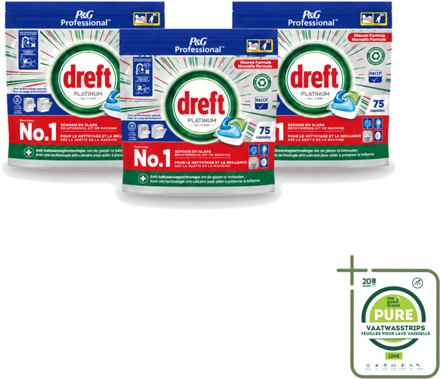 3 x Dreft Professional - Platinum - All In One - Vaatwascapsules - 75 Afwasbeurten - Grootverpakking - Vaatwassen - Vaatwasser Reinigen - Vaatwassen Capsules - Vaatwassen Kracht - Vaatwassen Glans