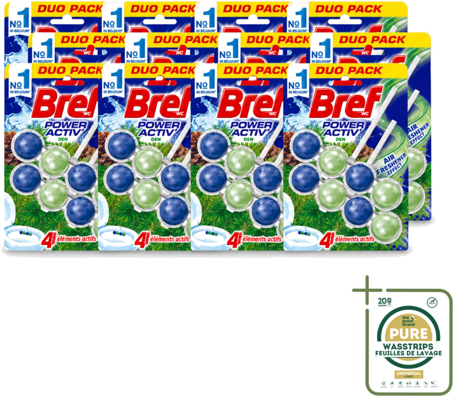 12 x Bref WC - Power Activ+ - Toiletblok - Den - 2 Blokken - Wasstrips - Toilet Reinigen - Wc Blok - Kalk Bestrijden - Frisse Geur - Toilet Hygiëne