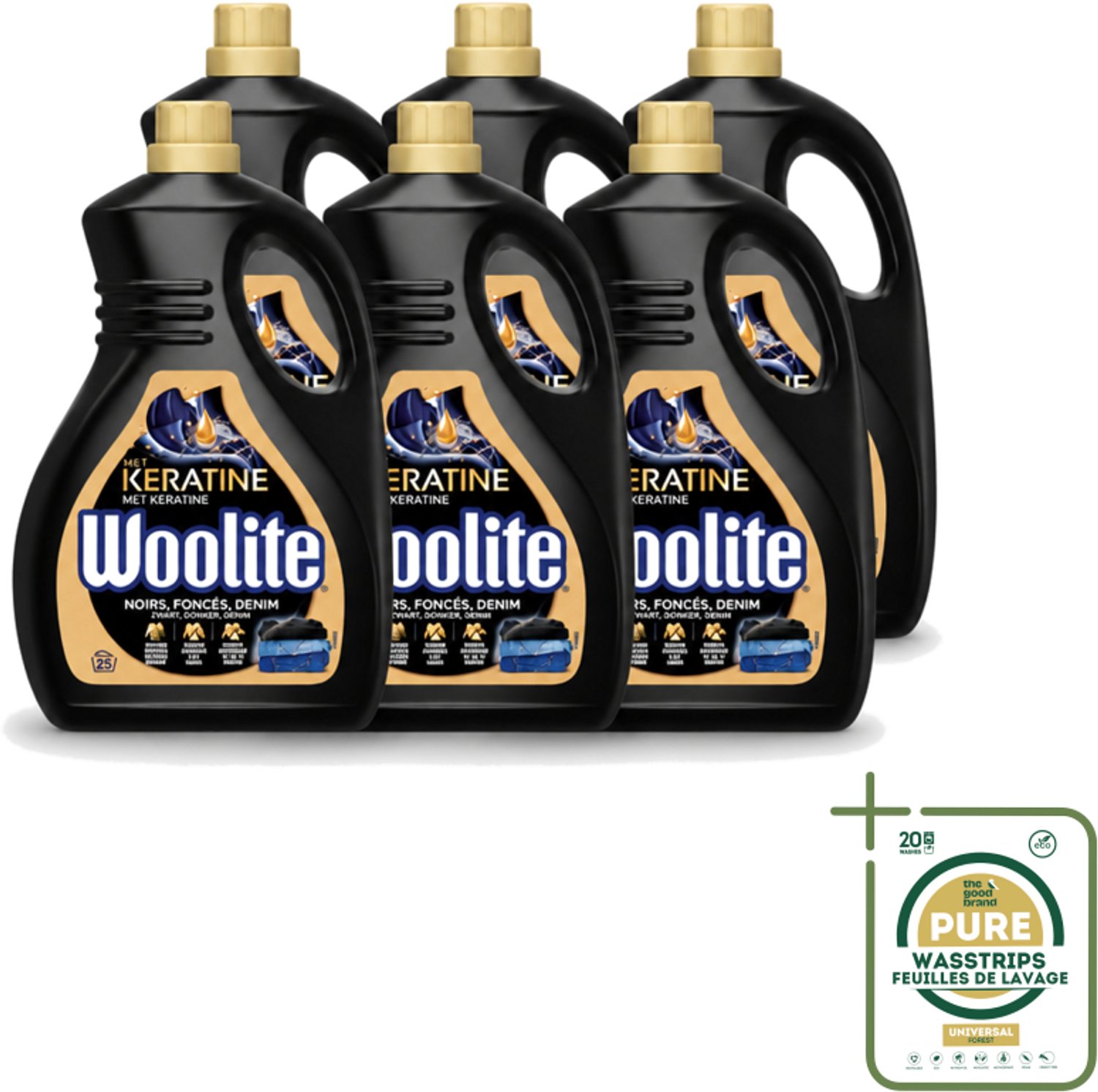 6 x Woolite Dark - Vloeibaar Wasmiddel - Met Keratine - Donkere & Denim Was - 25 Wasbeurten - 1,5L - Wasstrips - Donker Wasmiddel - Denim Wasmiddel - Kleurbeschermend Wasmiddel - Keratine Wasmiddel - Wasmiddel Voor Donkere Kleding