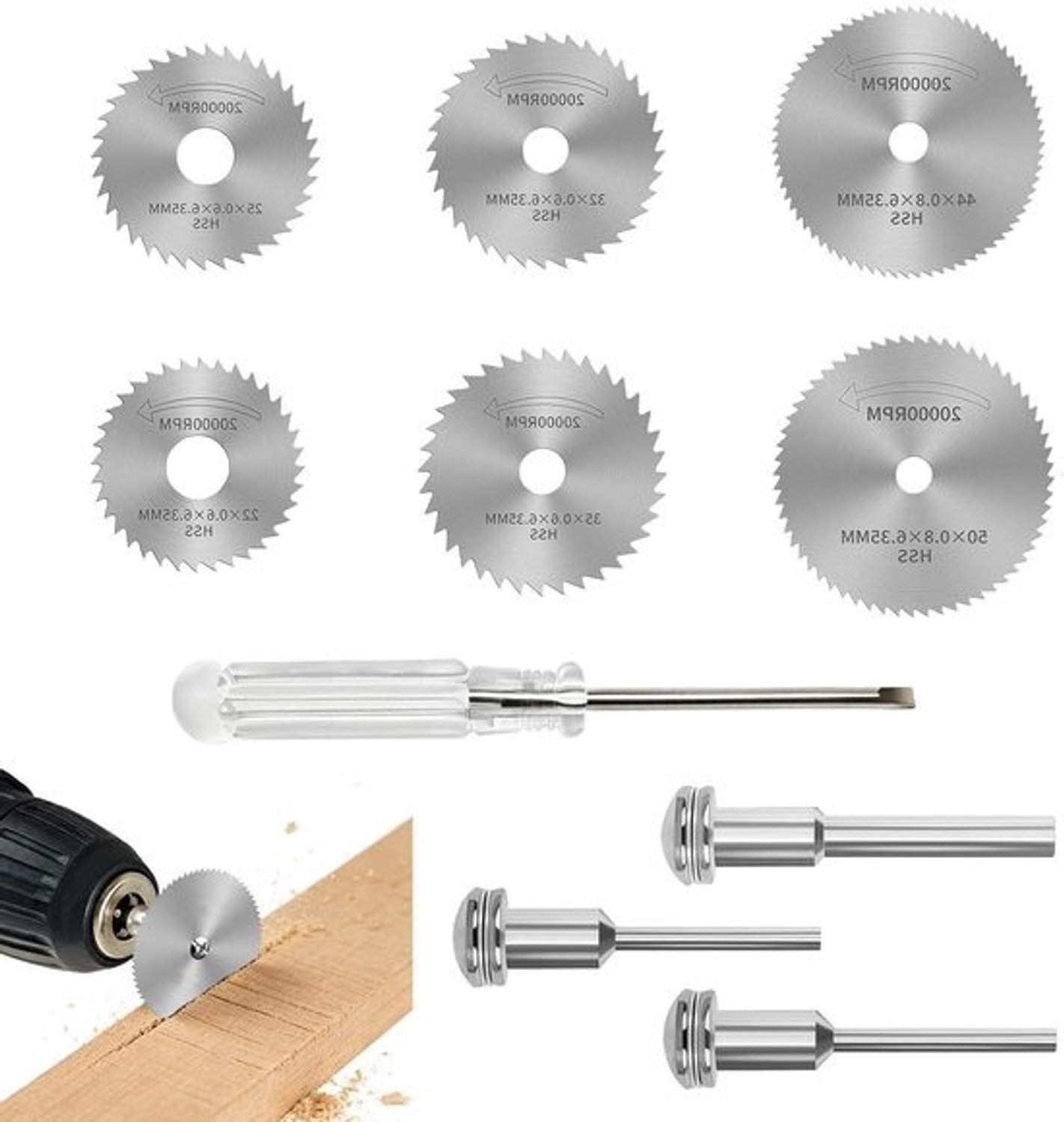 Mini Cirkelzaagbladen Set - HSS Zaagbladen - Hout Plastic Snijden - Hoge Snelheid Staal - 6 Maten 22-50mm - Zilver