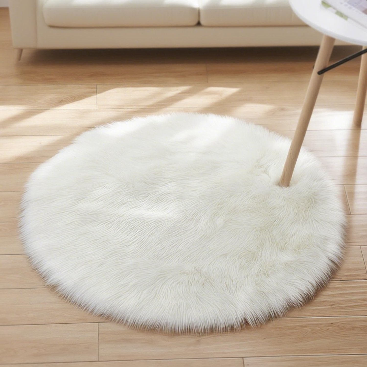 Rond vloerkleed - Kunstbont - 90 cm - Antislip