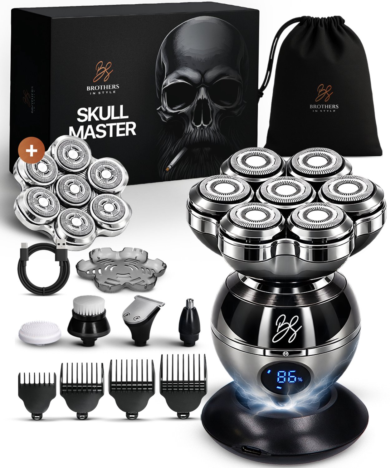 Bol.com Scheerapparaat Mannen 8-in-1 - Skull Master Pro + Extra Scheerkop – Hoofd Scheerapparaat - Head Shaver - Trimmer - Broth... aanbieding