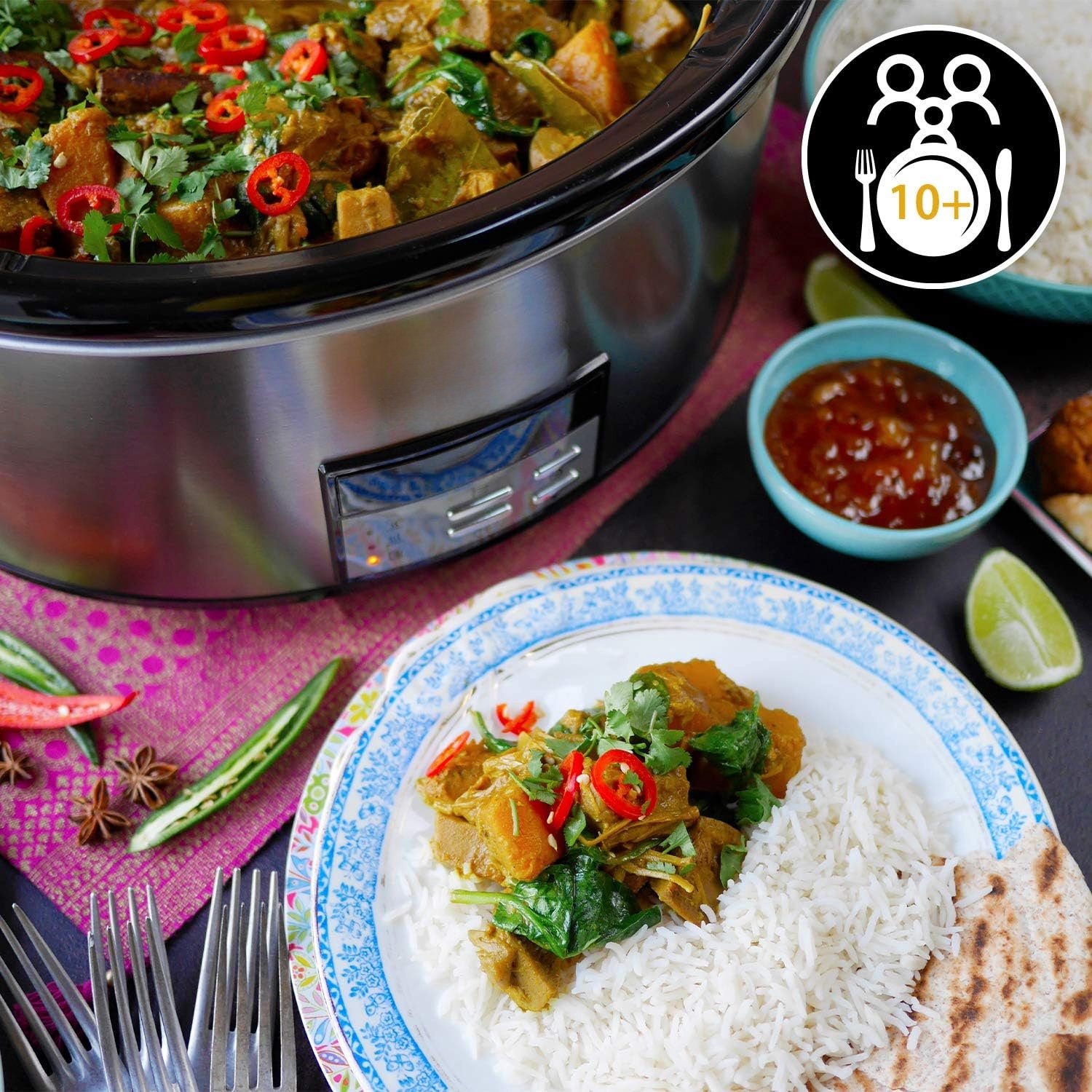 QEVA Slowcooker met Timer - Crockpot - Multicooker - Zilver - 44cm x 31cm x 26cm – foto 3