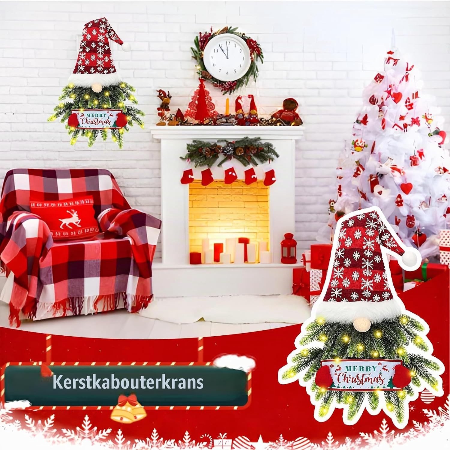 Kerstkrans met LED Verlichting - Multicolor - 68 x 38 cm - Duurzame Kunsttakken - Voor Deur of Muur Decoratie – foto 2