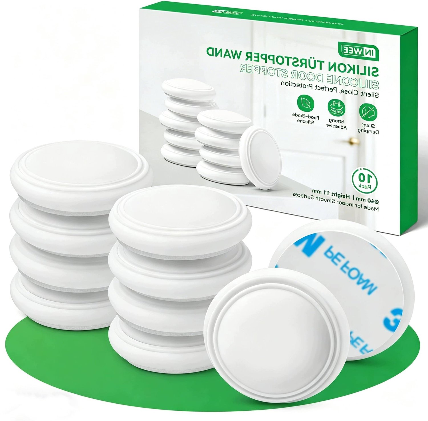 10x Zelfklevende Deurstopper Wit Rond 40mm Siliconen
