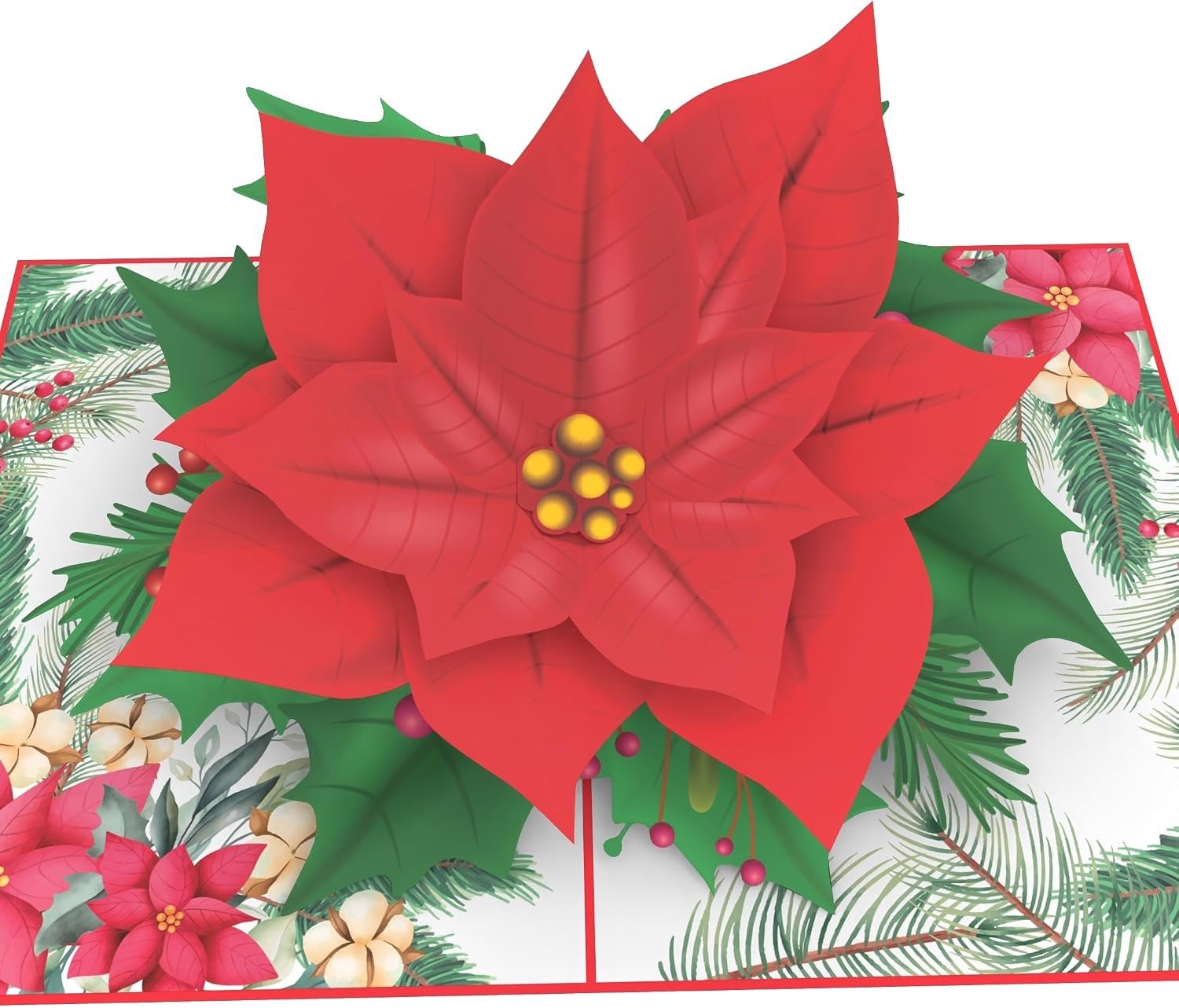 Kerstkaart 3D - Poinsettia bloem - Pop-up kaart met envelop - Stuur vreugde met Kerst - ShopVlot