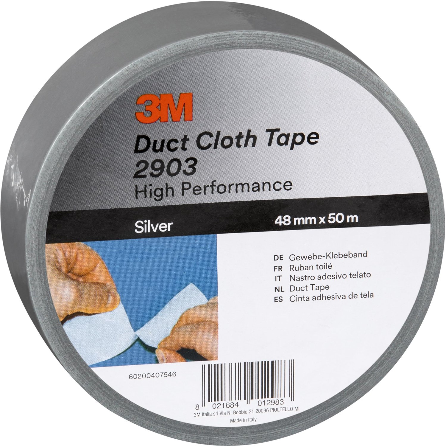3M Universele weefseltape 2903, Duct Tape, sterke pantsertape, reparatietape, sterke kleefkracht, gemakkelijk af te scheuren, 48 mm x 50 m, zilver - 1