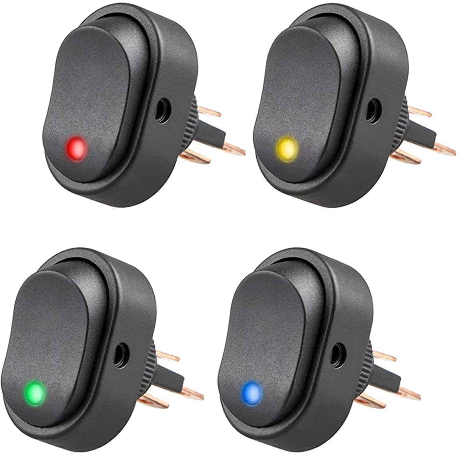 Tuimelschakelaar - Rocker schakelaar - Elektrisch circuit - Waterdicht met LED - 4 stuks - Blauw Groen Geel Rood