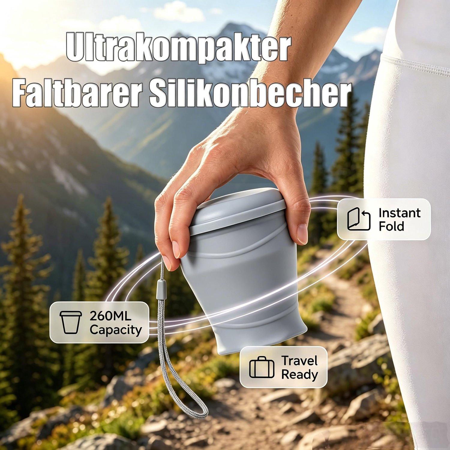 Inklapbare siliconen reismok - 200 ml + 260 ml - stofdicht deksel - ideaal voor onderweg - Luxento