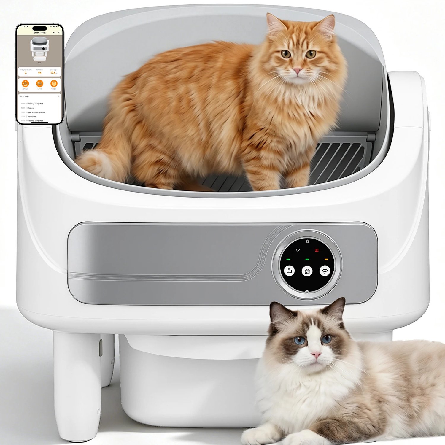 Gudalio Automatische Kattenbak XXL - Kattentoilet - Zelfreinigend - Electrisch - Veiligheidssensoren - met App-besturing - Wit