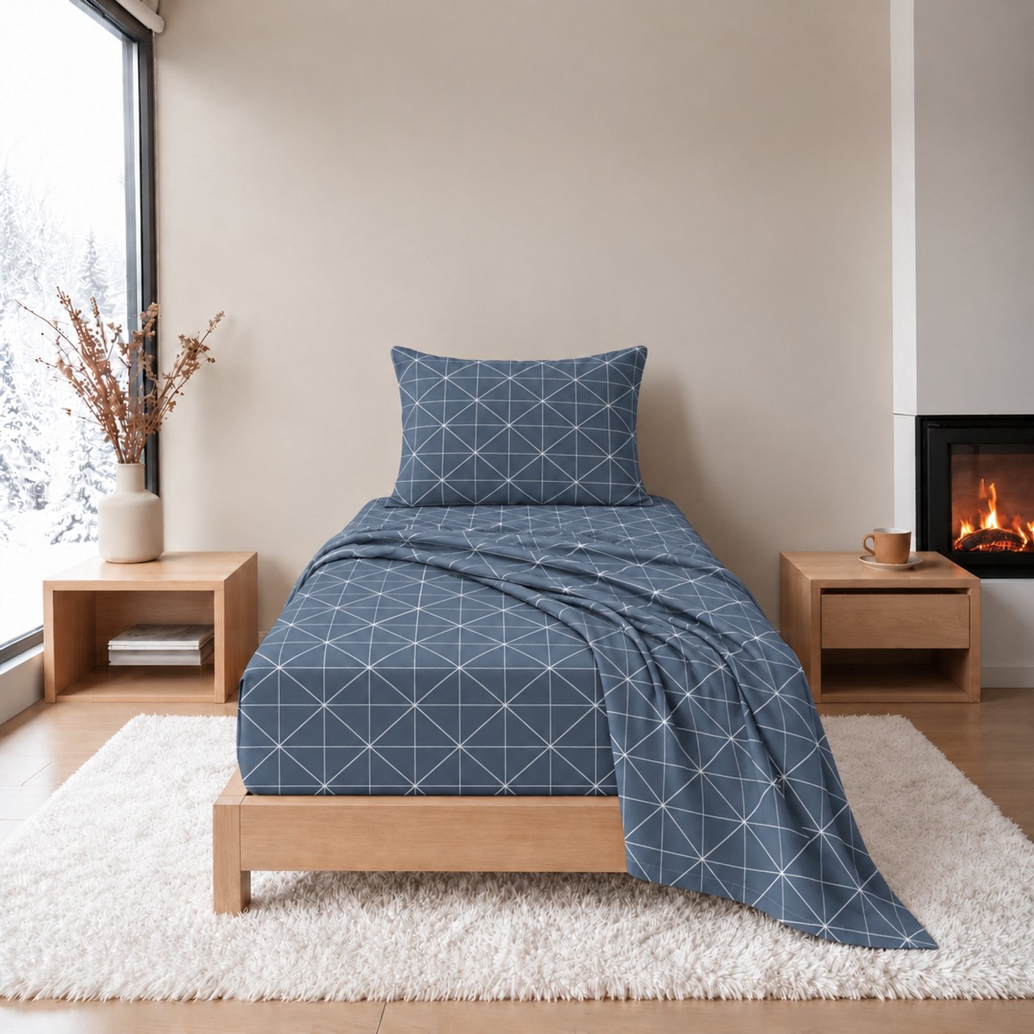 Lakenset - Flanel - Winter - 1 persoon - Onderlaken met Bovenlaken - Ruit